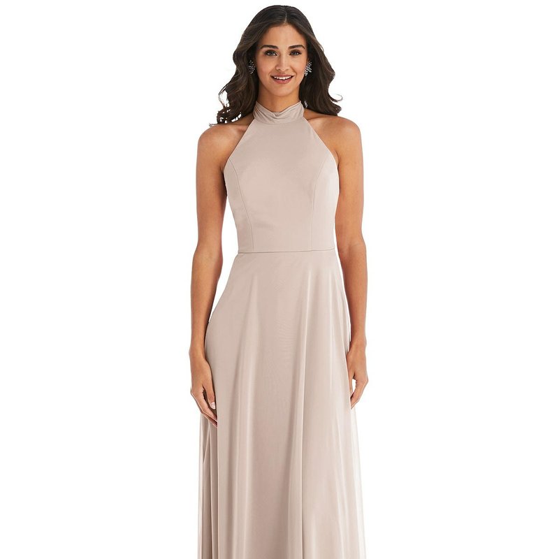 After Six High Neck Halter Backless Maxi Dress In Brown
