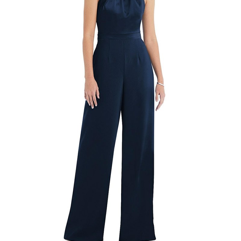 Shop After Six High-neck Open-back Jumpsuit With Scarf Tie In Blue