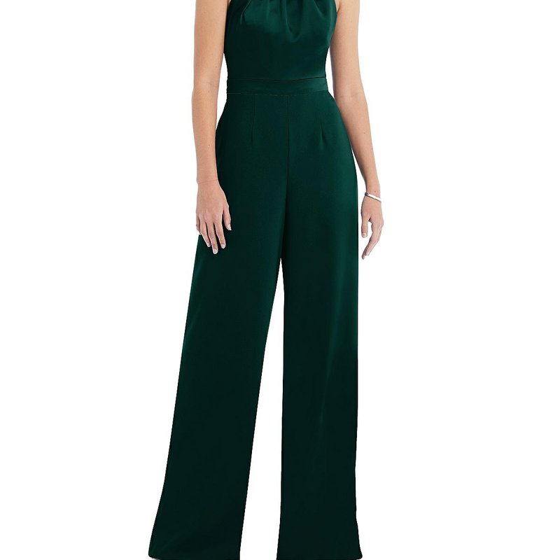 Shop After Six High-neck Open-back Jumpsuit With Scarf Tie In Green