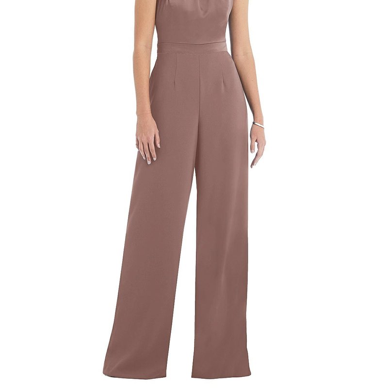 Shop After Six High-neck Open-back Jumpsuit With Scarf Tie In Brown