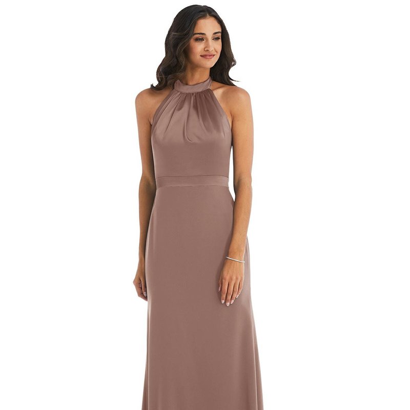 After Six High-neck Open-back Maxi Dress With Scarf Tie In Sienna