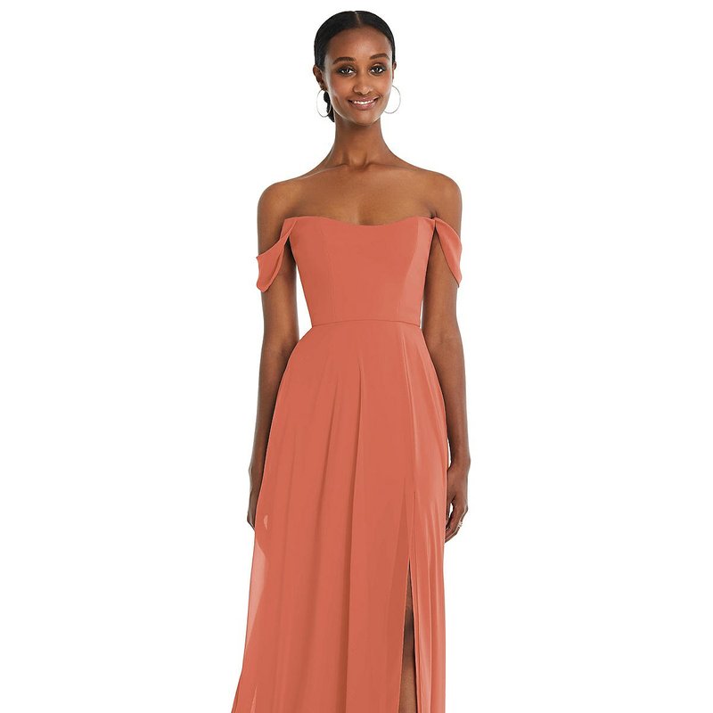 Shop After Six Off-the-shoulder Basque Neck Maxi Dress With Flounce Sleeves In Orange