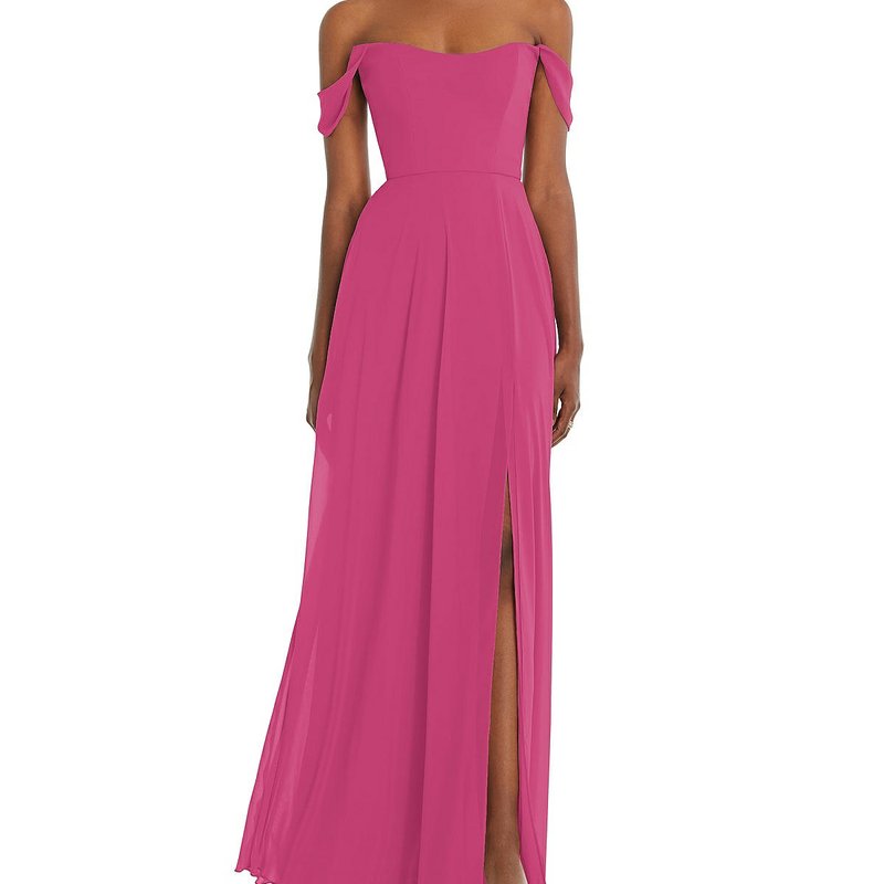 Shop After Six Off-the-shoulder Basque Neck Maxi Dress With Flounce Sleeves In Pink