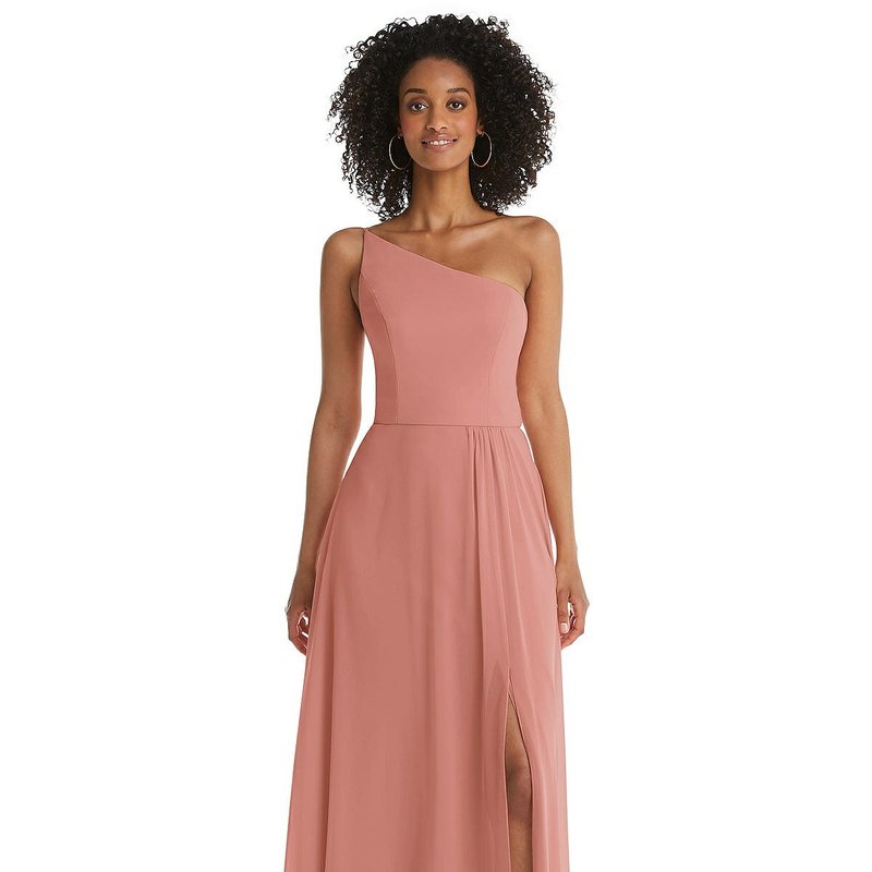 Shop After Six One-shoulder Chiffon Maxi Dress With Shirred Front Slit In Pink