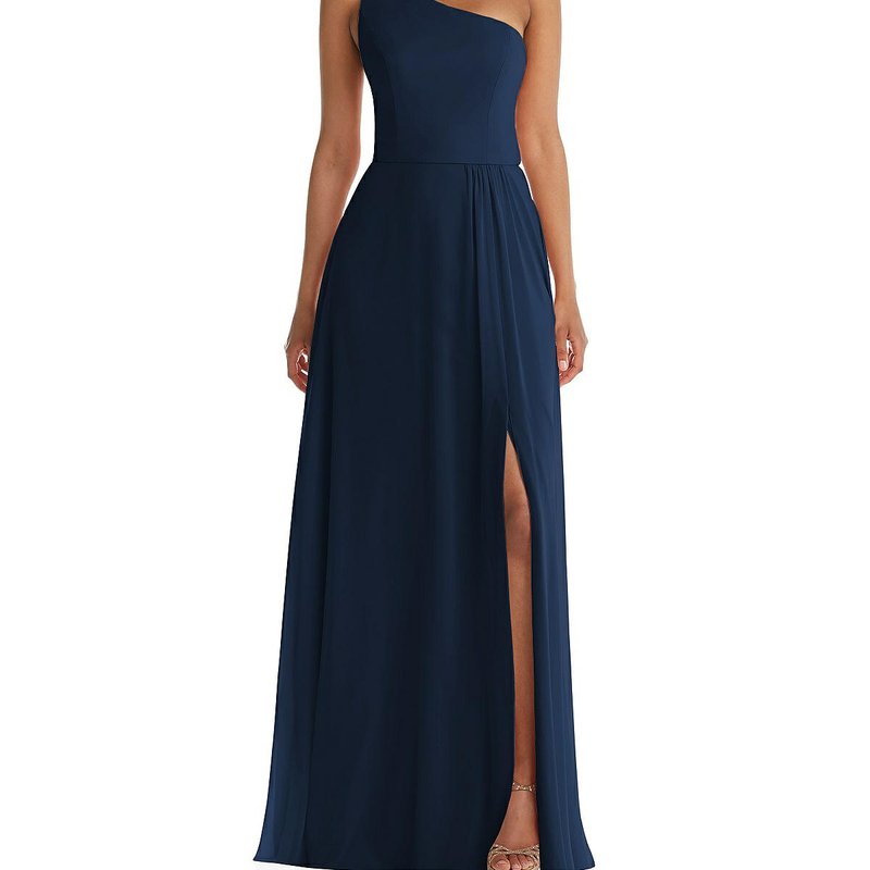 Shop After Six One-shoulder Chiffon Maxi Dress With Shirred Front Slit In Blue