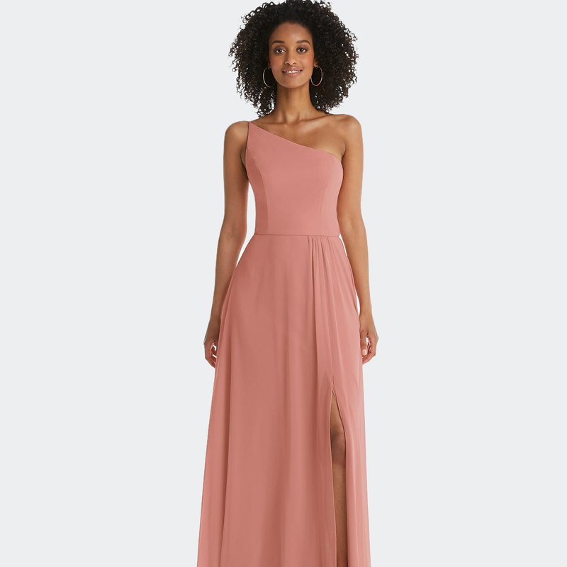 After Six One-shoulder Chiffon Maxi Dress With Shirred Front Slit In Desert Rose