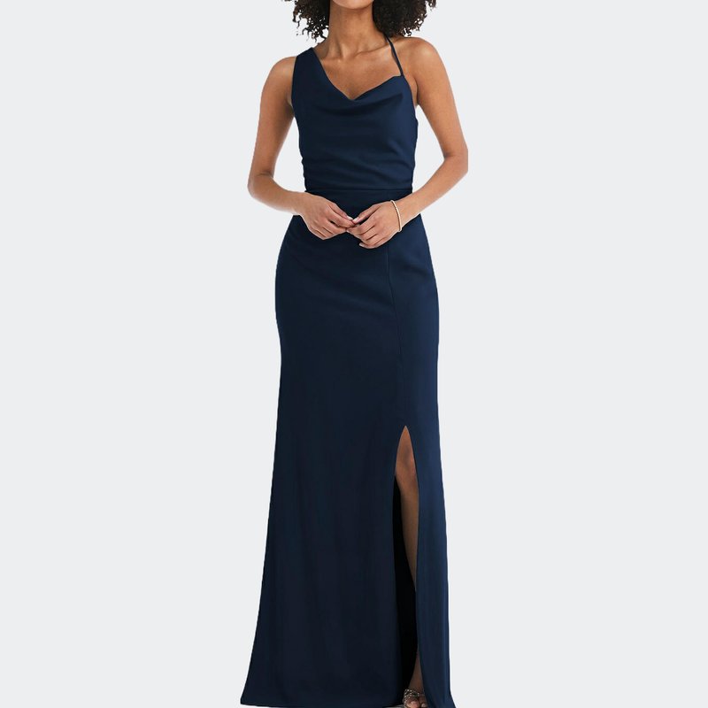 After Six One-shoulder Draped Cowl-neck Maxi Dress In Midnight Navy