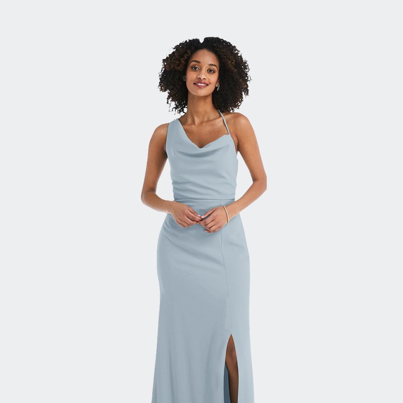 After Six One-shoulder Draped Cowl-neck Maxi Dress In Mist