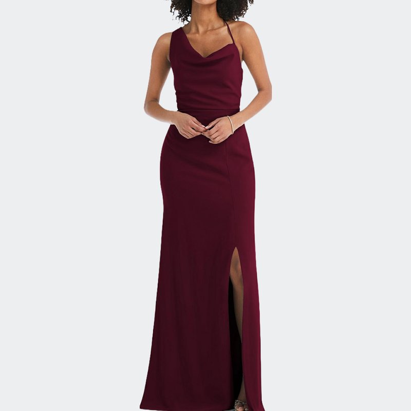 After Six One-shoulder Draped Cowl-neck Maxi Dress In Cabernet
