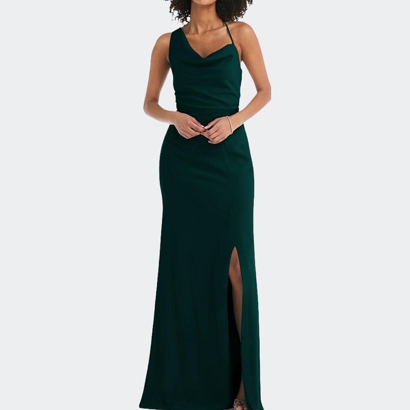 After Six One-shoulder Draped Cowl-neck Maxi Dress In Evergreen