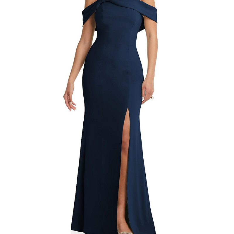 Shop After Six One-shoulder Draped Cuff Maxi Dress With Front Slit In Blue