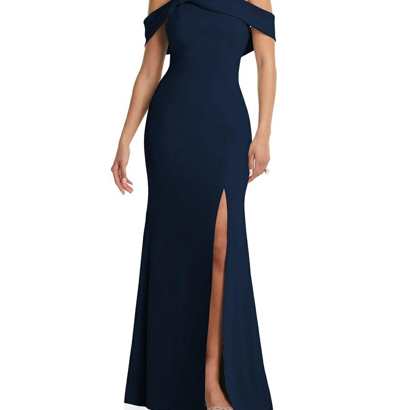 After Six One-shoulder Draped Cuff Maxi Dress With Front Slit In Midnight Navy