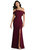 One-Shoulder Draped Cuff Maxi Dress With Front Slit - 6847 - Cabernet
