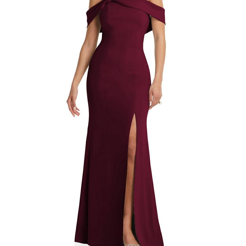 After Six One-shoulder Draped Cuff Maxi Dress With Front Slit In Cabernet
