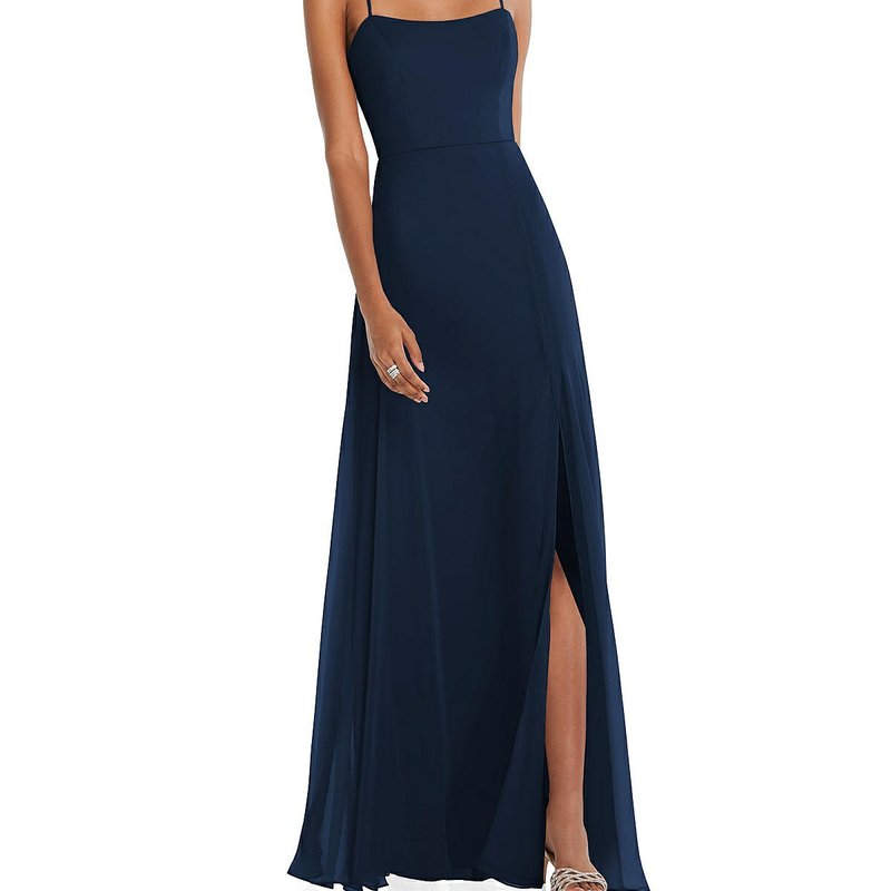 Shop After Six Scoop Neck Convertible Tie-strap Maxi Dress With Front Slit In Blue