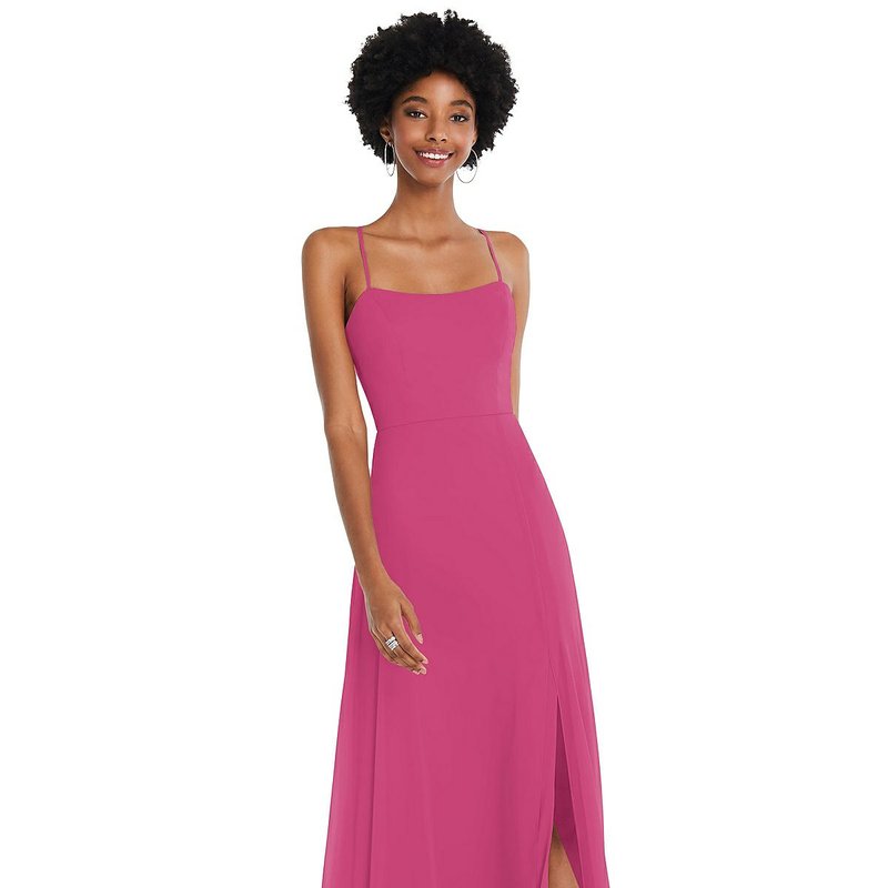 After Six Scoop Neck Convertible Tie-strap Maxi Dress With Front Slit In Pink