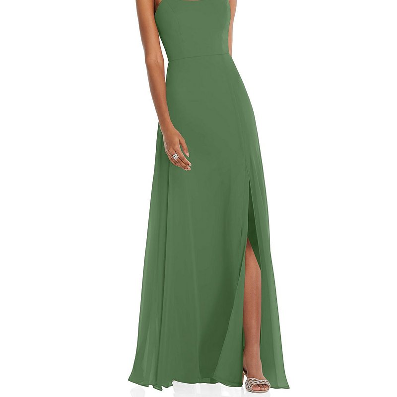 Shop After Six Scoop Neck Convertible Tie-strap Maxi Dress With Front Slit In Green