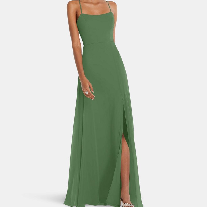 After Six Scoop Neck Convertible Tie-strap Maxi Dress With Front Slit In Vineyard Green