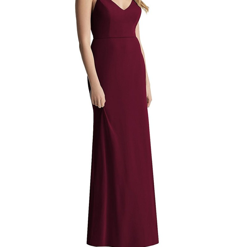 After Six Shirred Sash Cowl-back Chiffon Trumpet Gown In Red