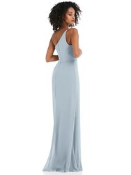 Skinny One-Shoulder Trumpet Gown with Front Slit - 1544