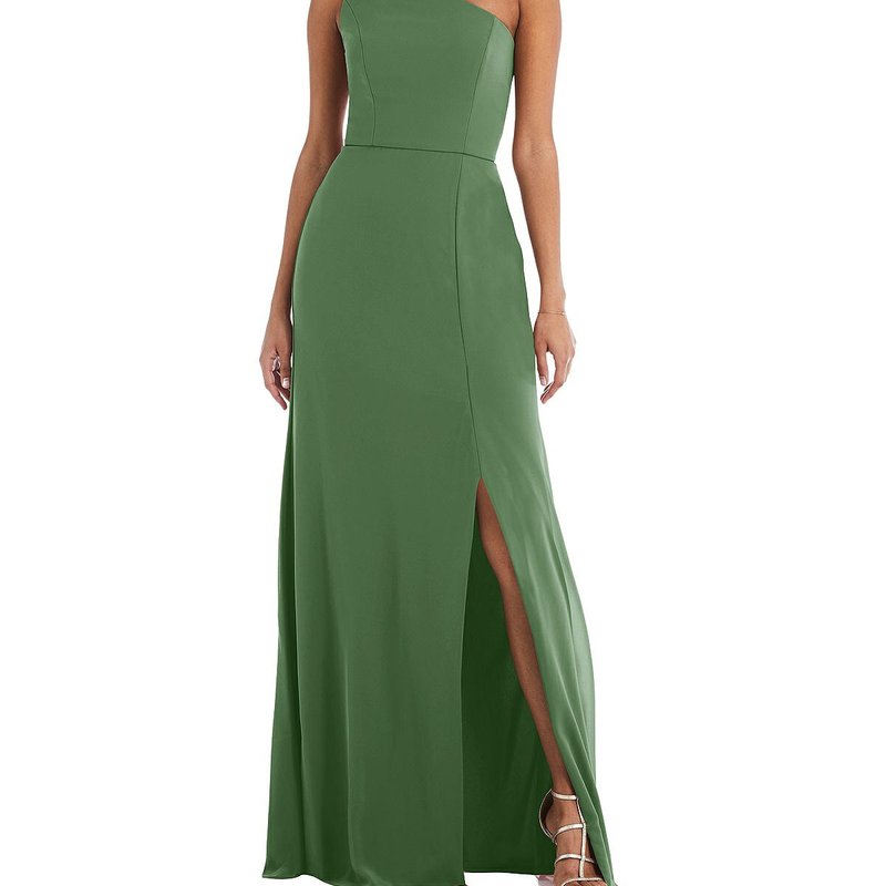 Shop After Six Skinny One-shoulder Trumpet Gown With Front Slit In Green