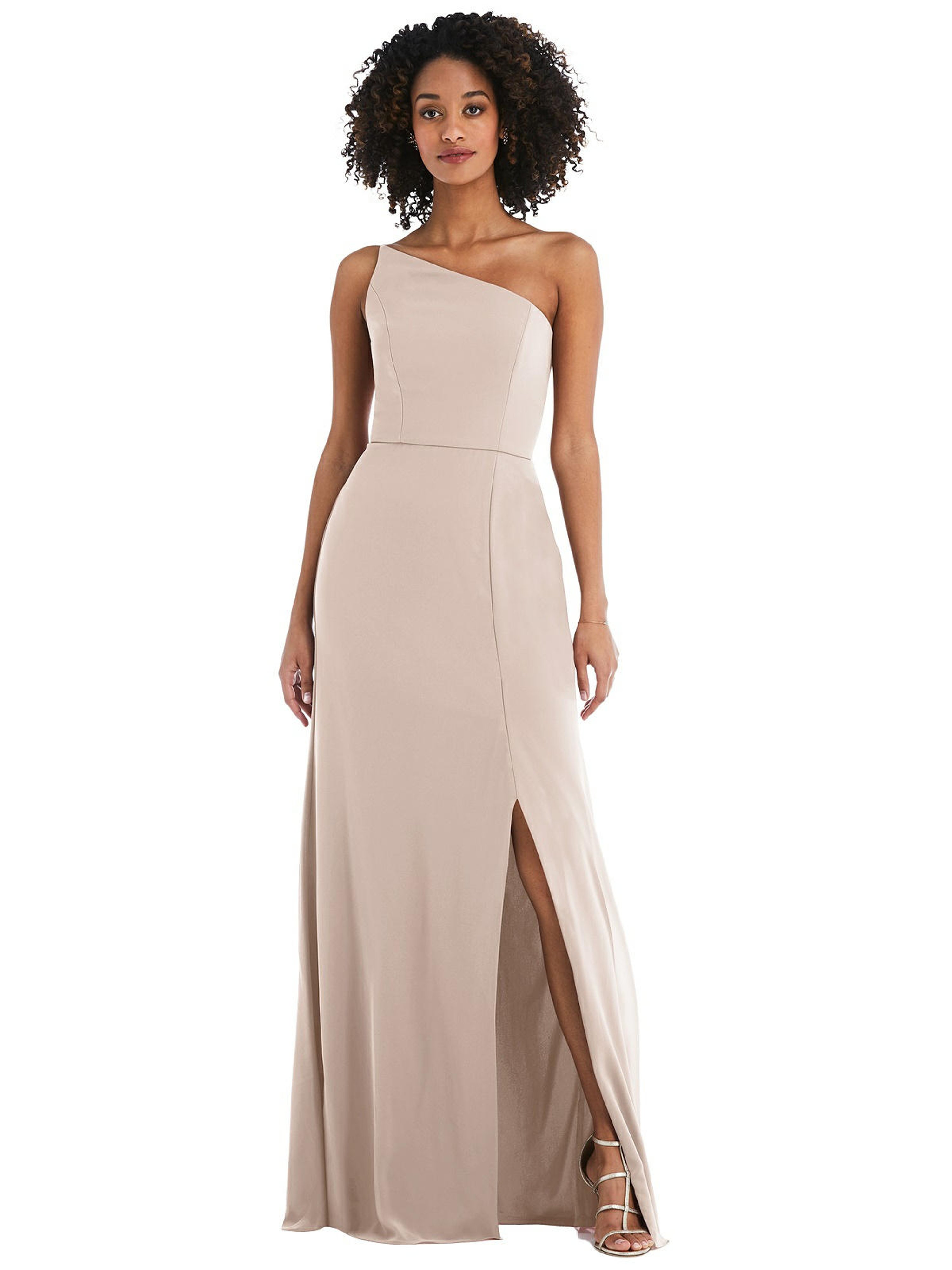 AFTER SIX AFTER SIX SKINNY ONE-SHOULDER TRUMPET GOWN WITH FRONT SLIT