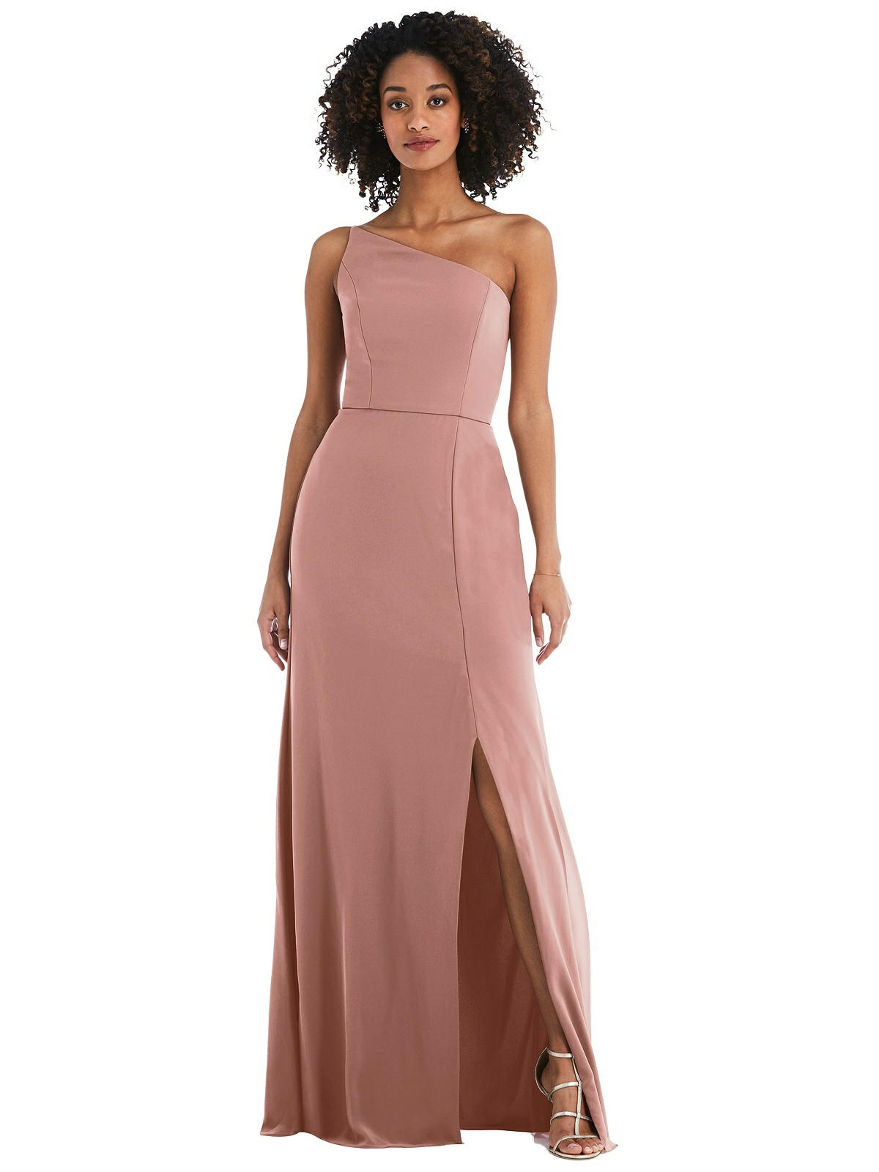 AFTER SIX AFTER SIX SKINNY ONE-SHOULDER TRUMPET GOWN WITH FRONT SLIT