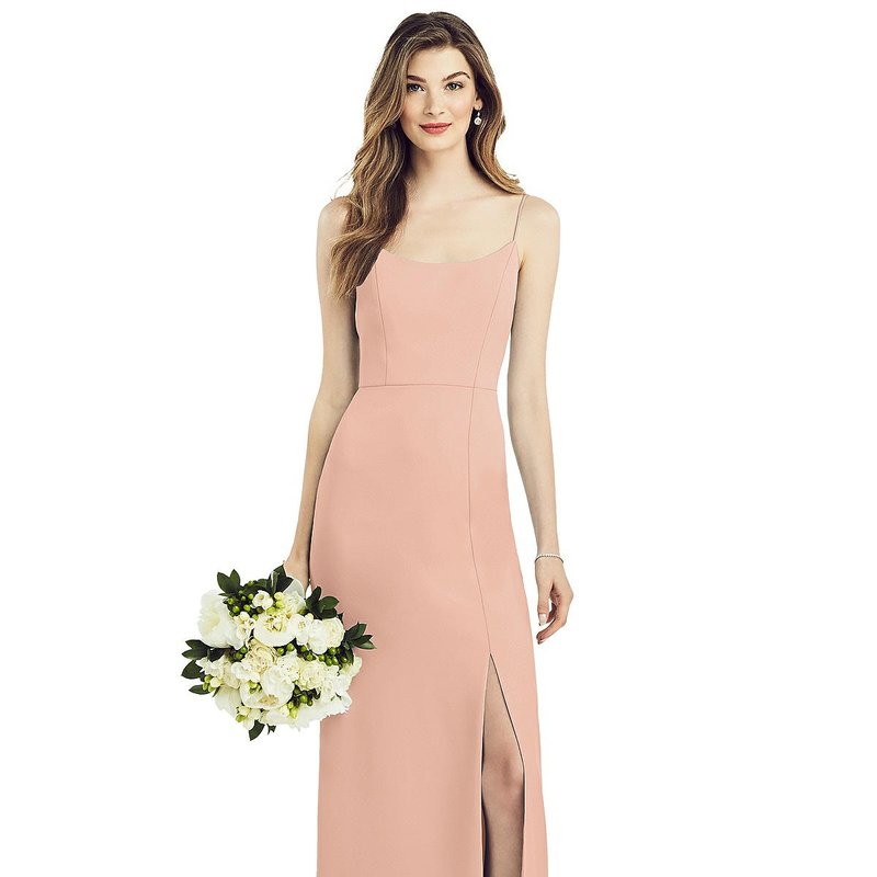 After Six Spaghetti Strap V-back Crepe Gown With Front Slit In Pink