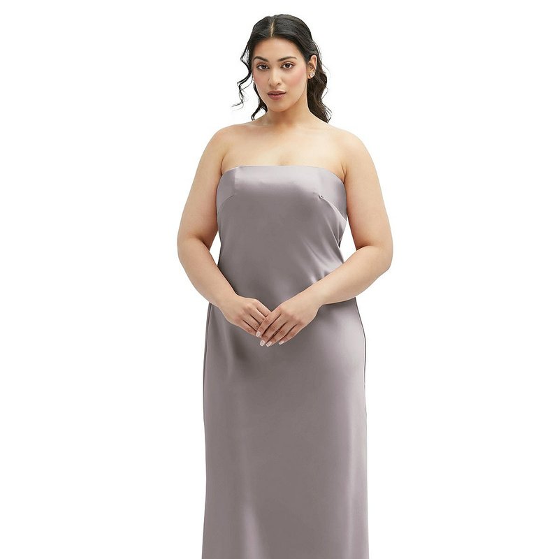 Shop After Six Strapless Midi Bias Column Dress With Peek-a-boo Corset Back In Grey