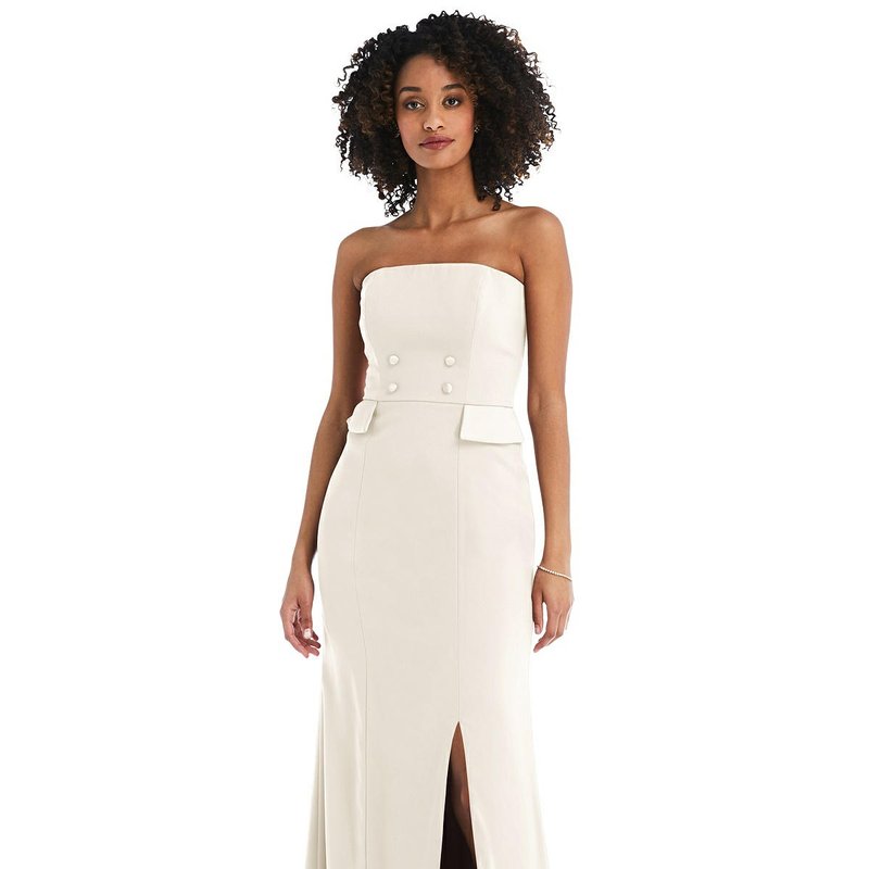 After Six Strapless Tuxedo Maxi Dress With Front Slit In Ivory