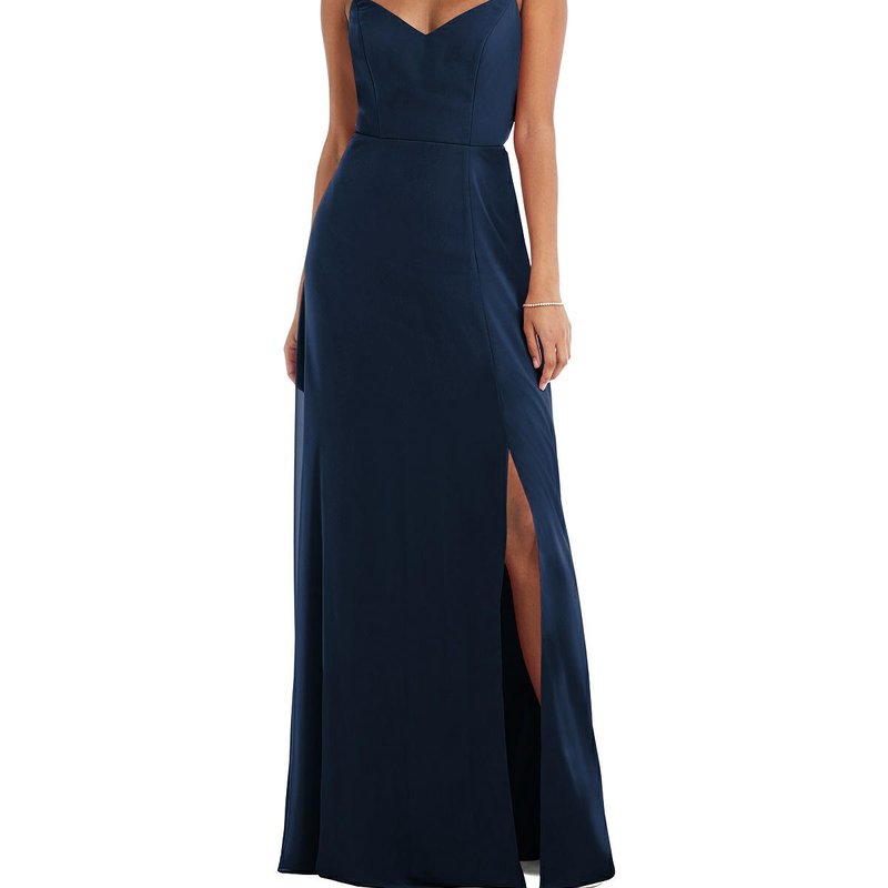 After Six Tie-back Cutout Maxi Dress With Front Slit In Midnight Navy