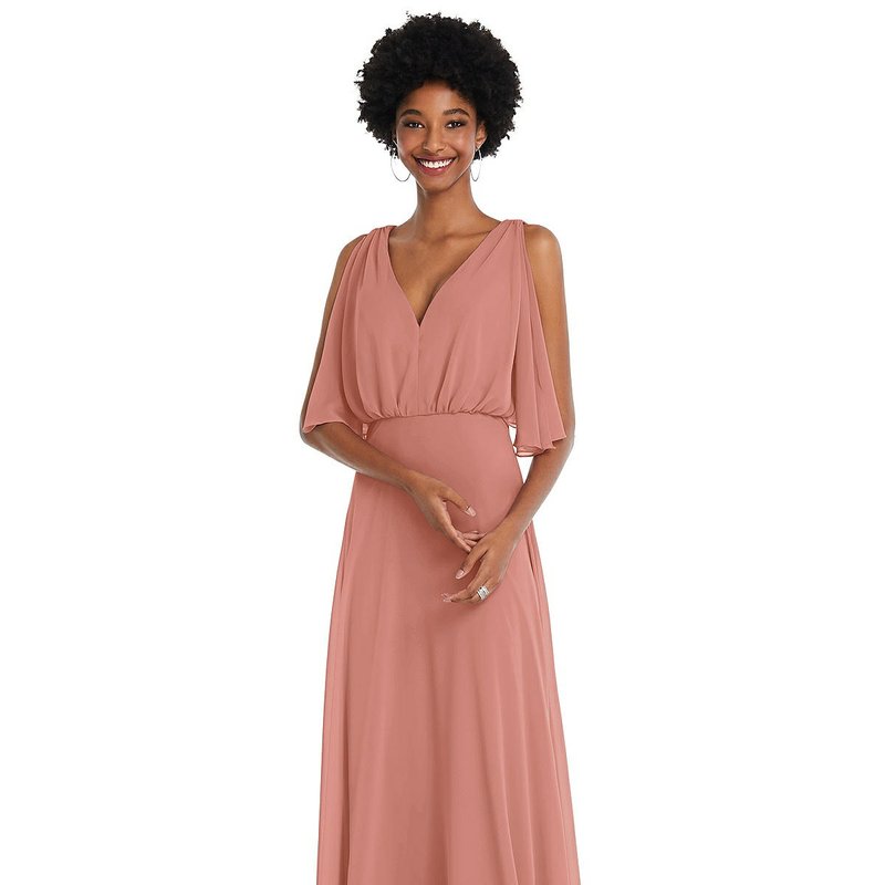 Shop After Six V-neck Split Sleeve Blouson Bodice Maxi Dress In Pink