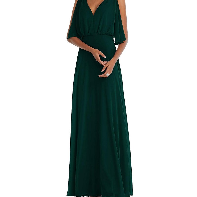 Shop After Six V-neck Split Sleeve Blouson Bodice Maxi Dress In Green