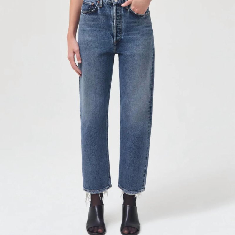 Shop Agolde 90's Crop Mid-rise Loose Straight Jeans In Blue