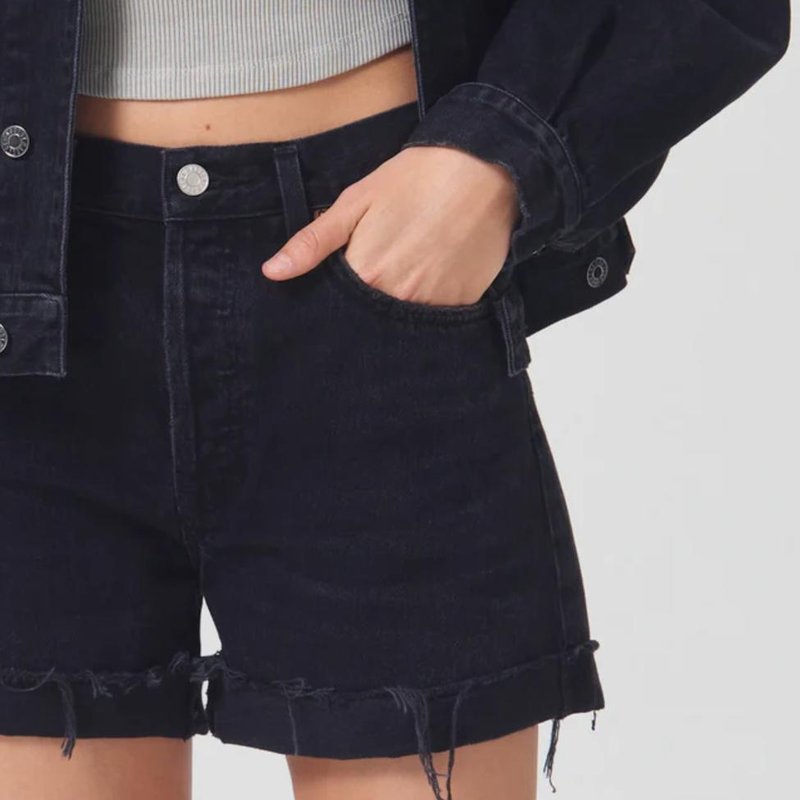 Shop Agolde Parker Long Shorts With Cuff In Black