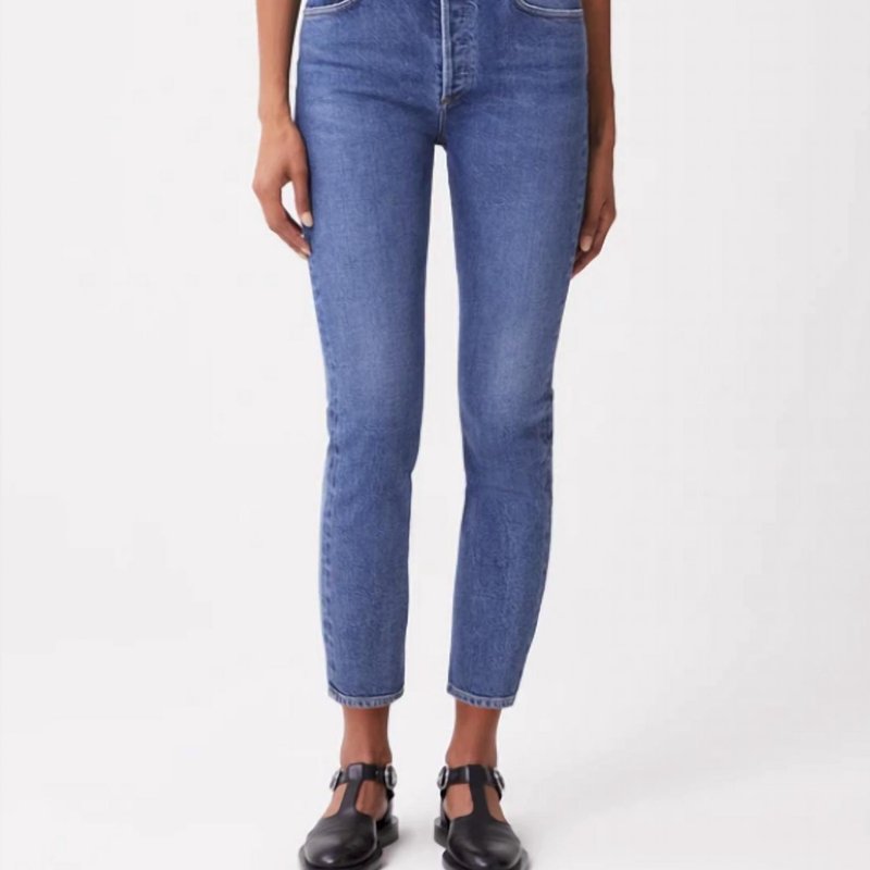 Shop Agolde Riley High Rise Straight Crop Jean In Blue