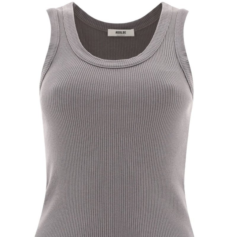 Shop Agolde Women's Scoop Neck Ribbed Knit Tank Top In Grey