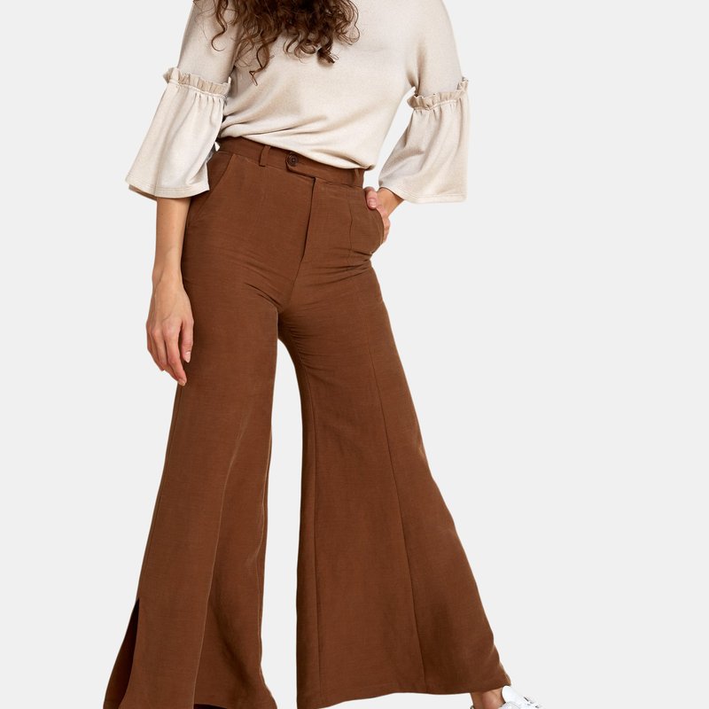 Akala Buttoned Wide Leg Pant In Rust Brown