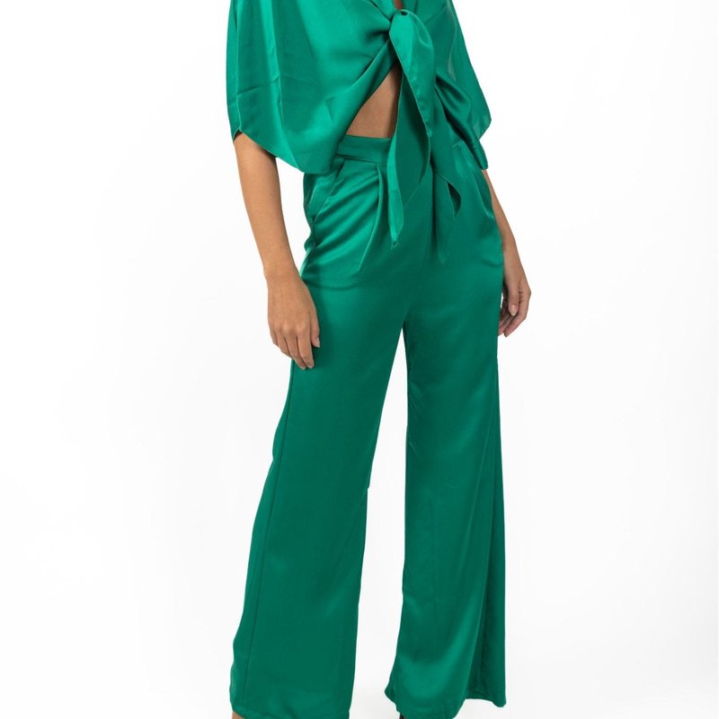 Akalia Athena Women's Silky Tie Front Top In Green