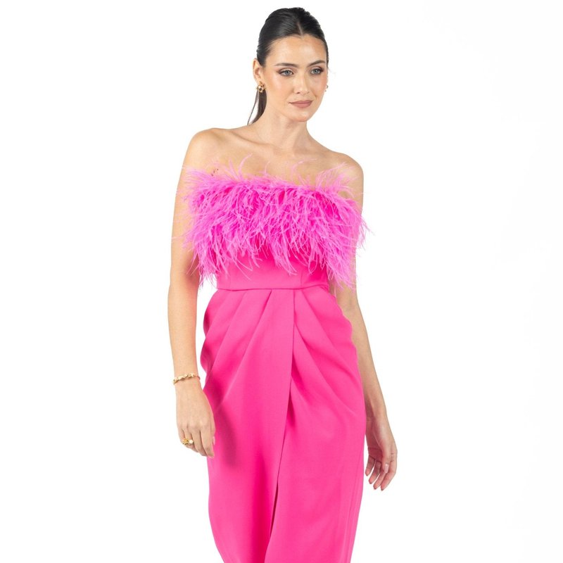 Shop Akalia Clarissa Feather Midi Dress In Pink