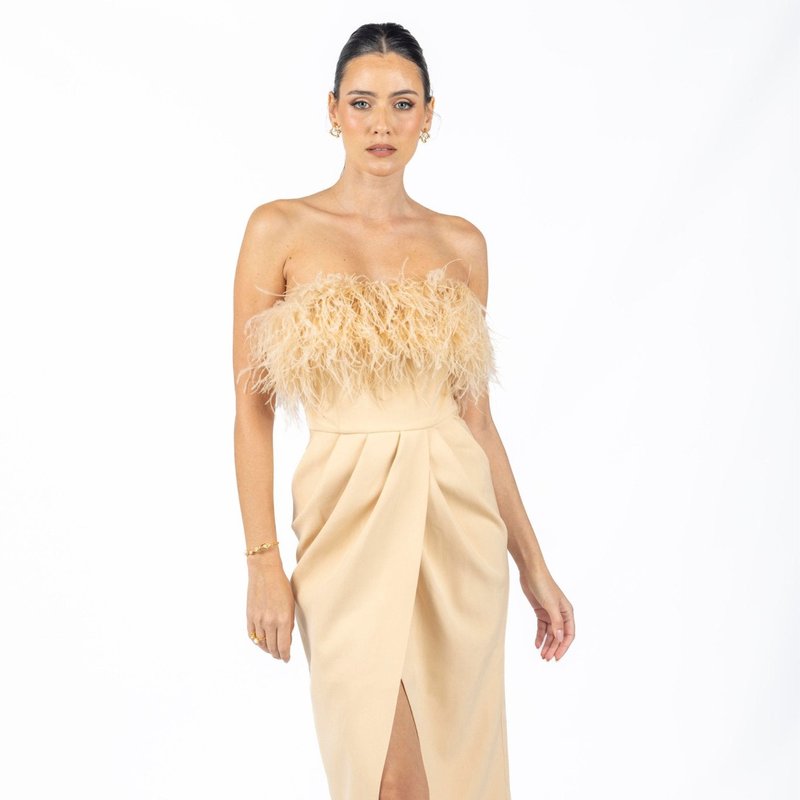 Shop Akalia Diane Midi Feather Dress In Brown