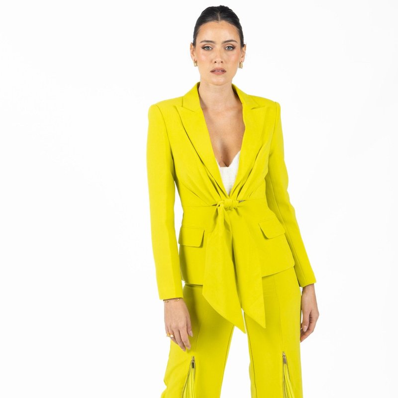 Akalia Georgina Green Pleated Blazer In Yellow