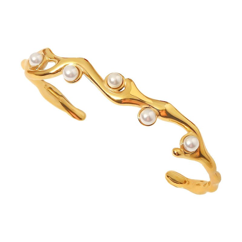 Shop Akalia Waterproof Diane 18k Gold Plated Stainless Steel Pearl Bracelet
