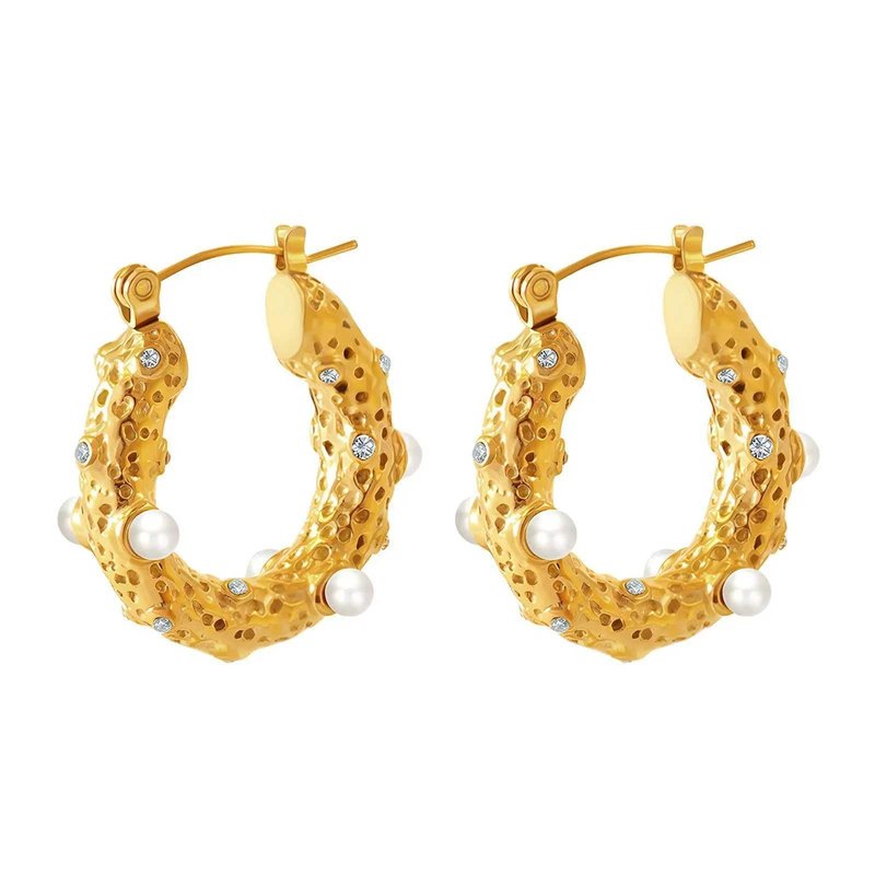Shop Akalia Waterproof Show Me Pearls Hoop Earrings In Gold