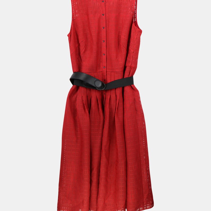 Akris Women's Luminous Red / Black Punto Cutout Belted Dress