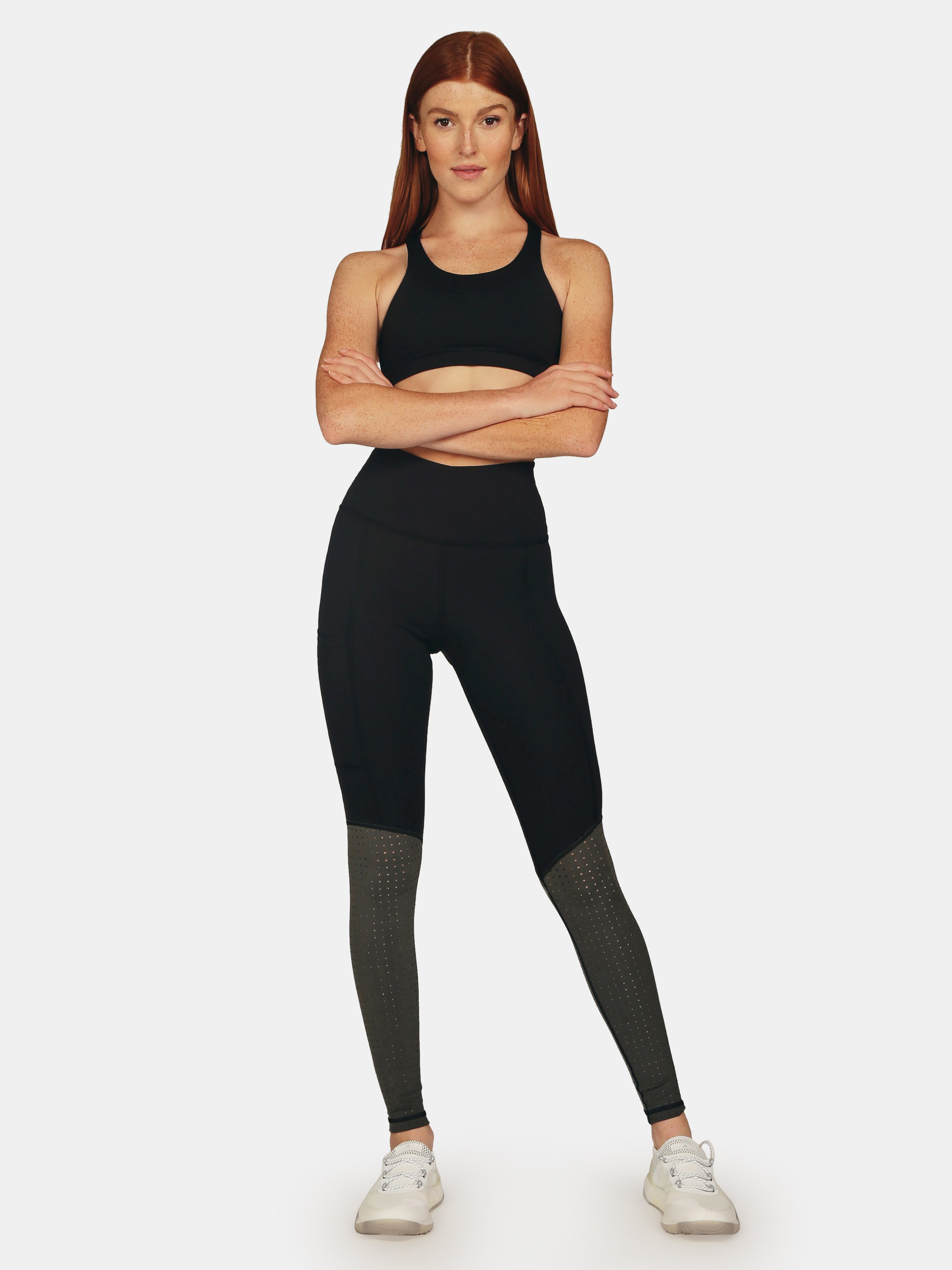 Alana Athletica The Dash Side Pocket Legging In Black/gray Laser Cut