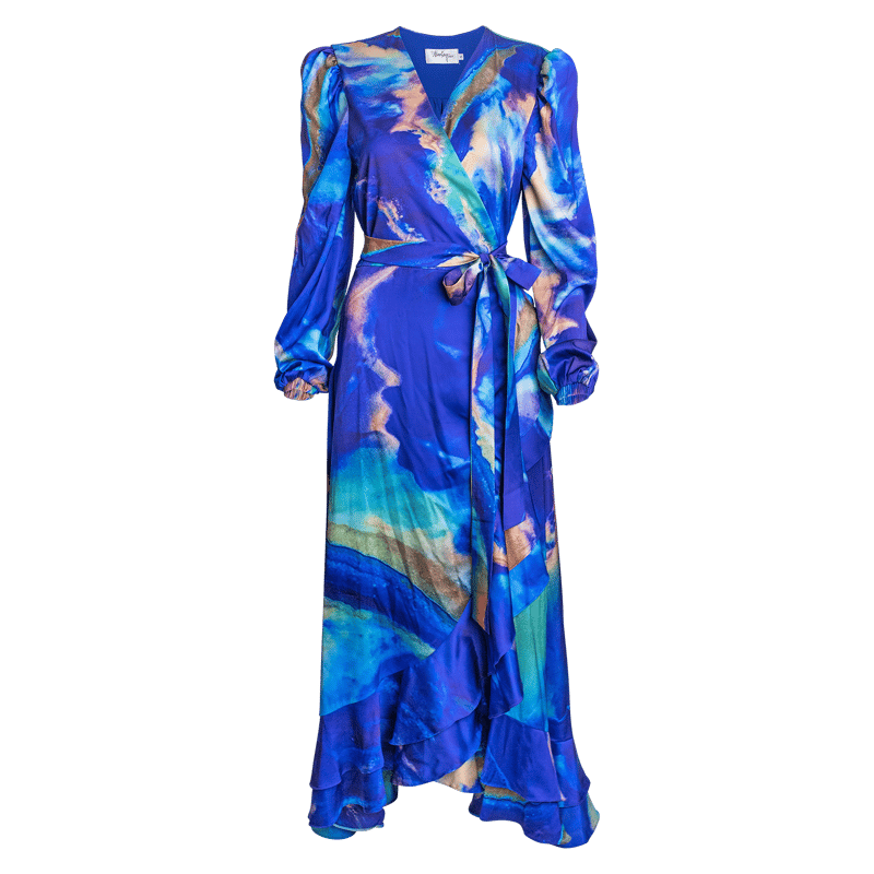 Alanakay Art Carrie Long Sleeve Wrap Dress In Blue