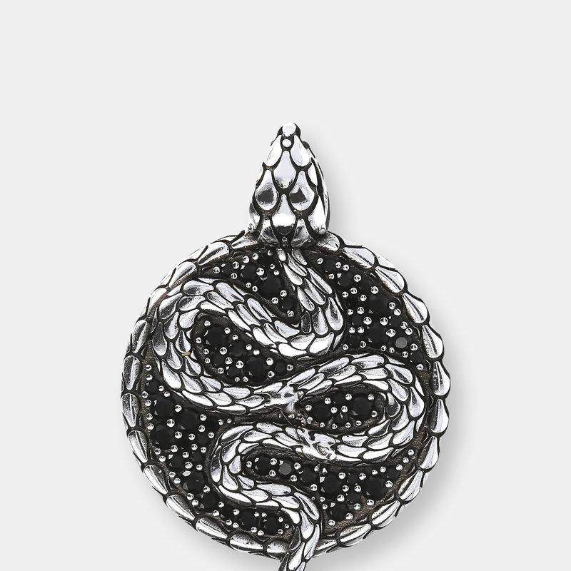 Albert M. Black Spinel Snake And Pavé Pendant In Grey