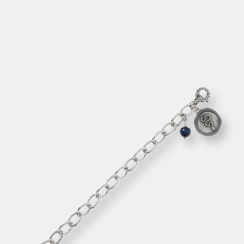 Shop Albert M. Bracelet With Stone Pendant And Chain Texture In Grey