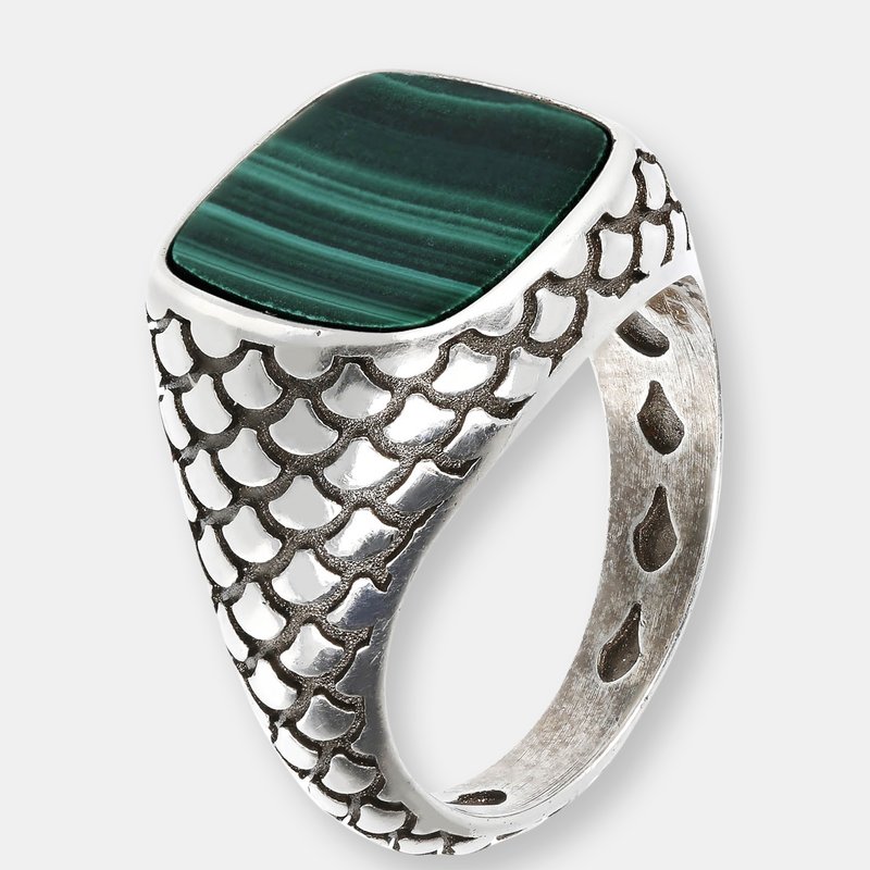 Albert M. Chevalier Ring With Square Stone And Mermaid Texture In Green
